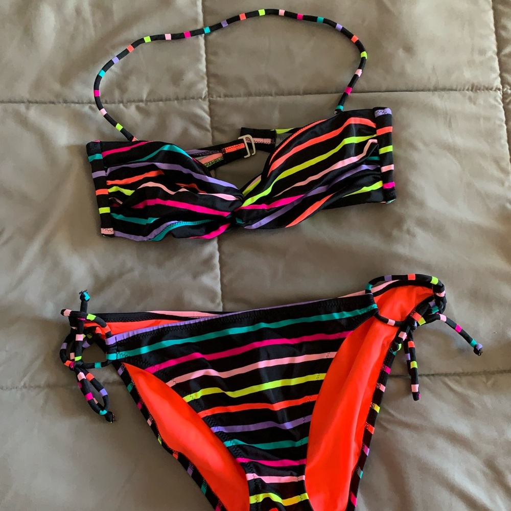 Victoria's Secret Black and Pink Bikini with Playful Trim